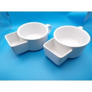 Set of‎ 2 White Snack Cups with Attached Dish Mug with Handle Snack Set